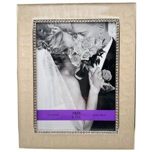 Arte De Casa Pearl Tone Swirl Enamel 5x7 Wedding Frame Rhinestone Inner Border